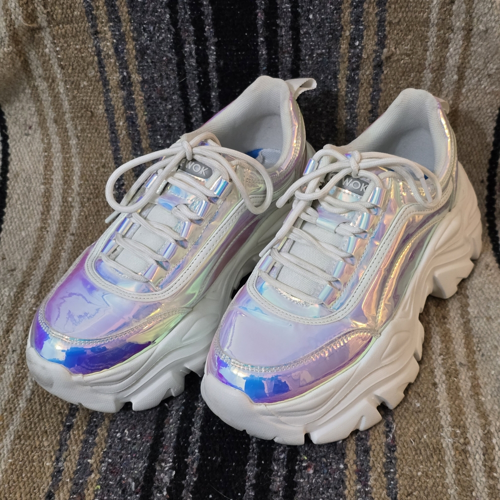 Woke White Iridescent Chunky Sneakers - Women